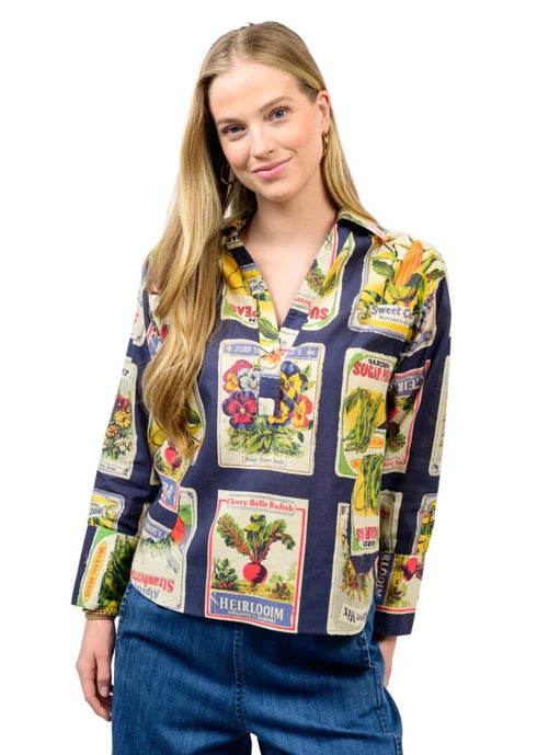 Seed Packets Popover Top - Ivy Jane - Navy Print