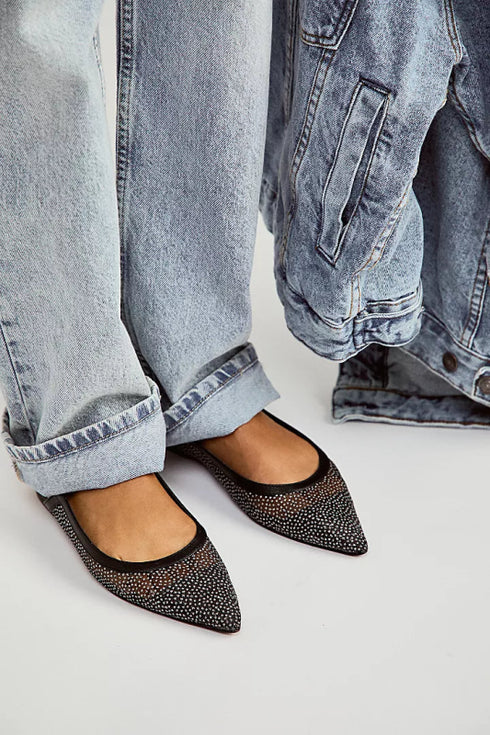 Sheer Glitter Jules Flats - Free People - Black