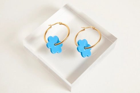 Small Daisy Hoop Earrings - Cities in Dust - Blue