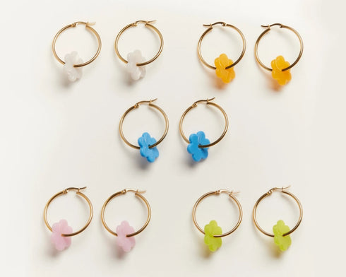 Small Daisy Hoop Earrings - Cities in Dust - Lime Green