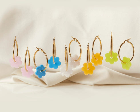 Small Daisy Hoop Earrings - Cities in Dust - Lime Green