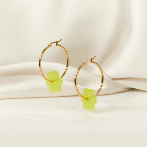 Small Daisy Hoop Earrings - Cities in Dust - Lime Green
