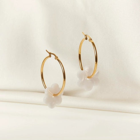 Small Daisy Hoop Earrings - Cities in Dust - Pearl