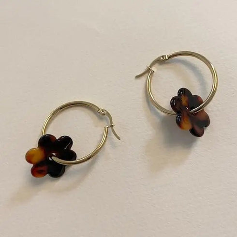 Small Daisy Hoop Earrings - Cities in Dust - Tortoise Shell