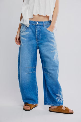 Good Luck Printed Barrel Denim Jeans - We The Free