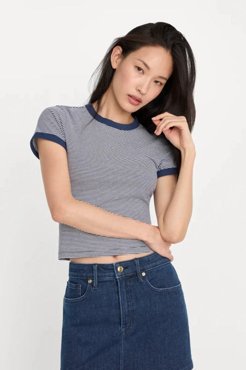 Super Stretch Baby Ringer Tee - Good American - Horizon Stripe