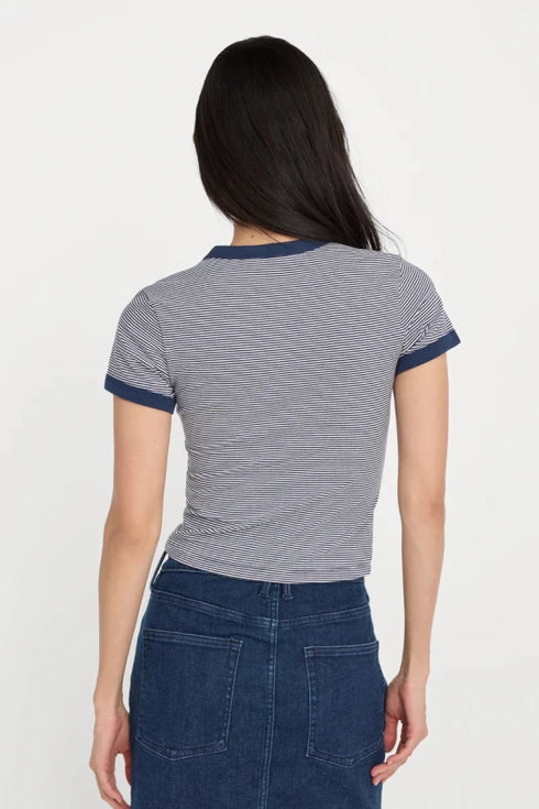 Super Stretch Baby Ringer Tee - Good American - Horizon Stripe