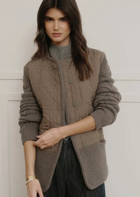 Sweater And Puff Long Jacket - Current Air - Ash Brown
