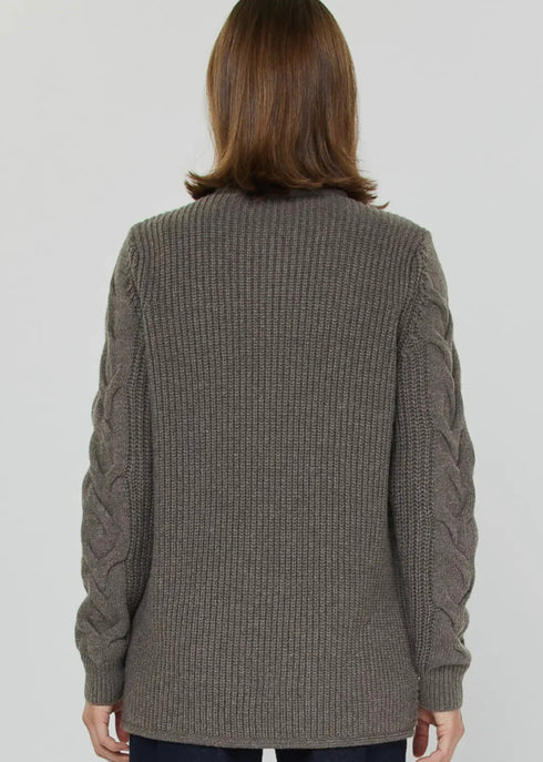 Sweater And Puff Long Jacket - Current Air - Ash Brown