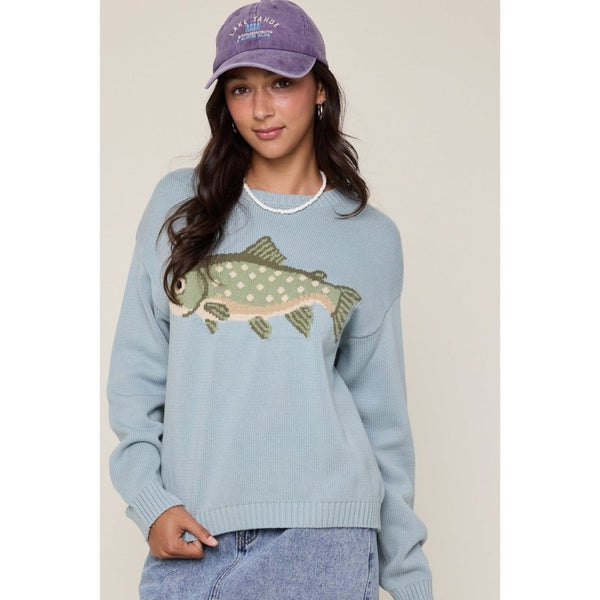 Trout Cotton Sweater - Fred & Co. - Sage Blue