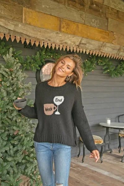 Week Vs End Crew Chunky Sweater - Wooden Ships - Black