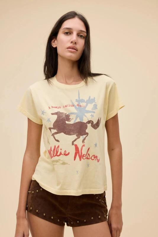 Willie Nelson Horse Called Music Solo Tee - Daydreamer - Sheer Yellow
