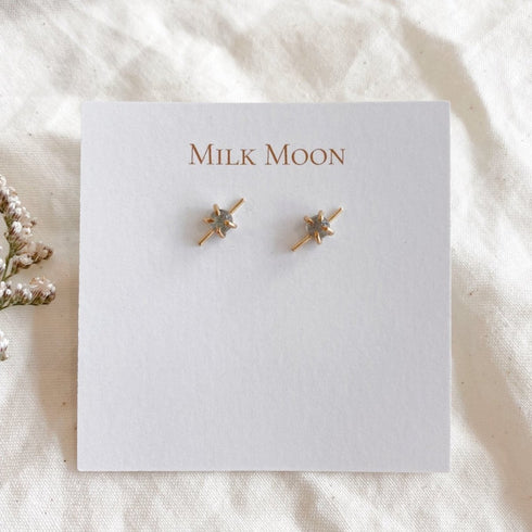 Bar Studs - Milk Moon - Gold Fill/Labradorite