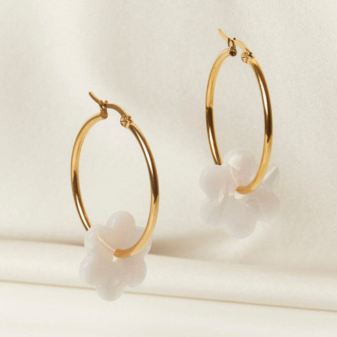 Daisy Hoop Earrings - Cities in Dust - Pearl