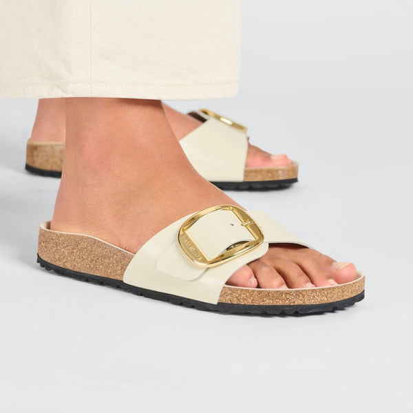 Madrid Big Buckle Natural Leather Patent - Birkenstock - High Shine Ecru