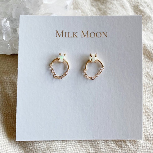Opal Chain Studs - Milk Moon -