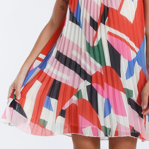 Tara Pleated Mini Dress - Molly Bracken - Off White Print