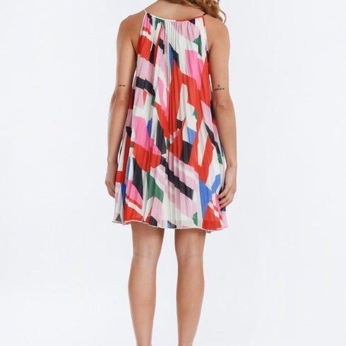 Tara Pleated Mini Dress - Molly Bracken - Off White Print