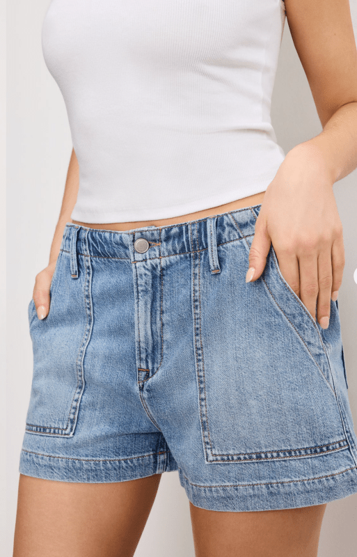 【HI FI FNK】Buggy Linen Denim Shorts Fnkro Womens Baggy Jean Shorts High Waist Stretchy Bermuda